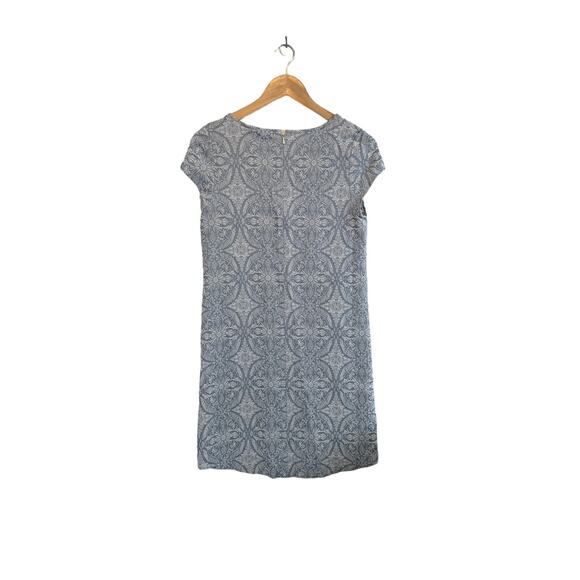Halogen Cap Sleeve Medallion Blue White Textured Cotton Sheath Dress Size Small - Picture 4 of 6